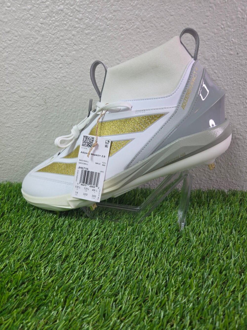 adidas Adizero Impact+ 2.0 Metal Baseball Cleats JH6716 White Gold 14